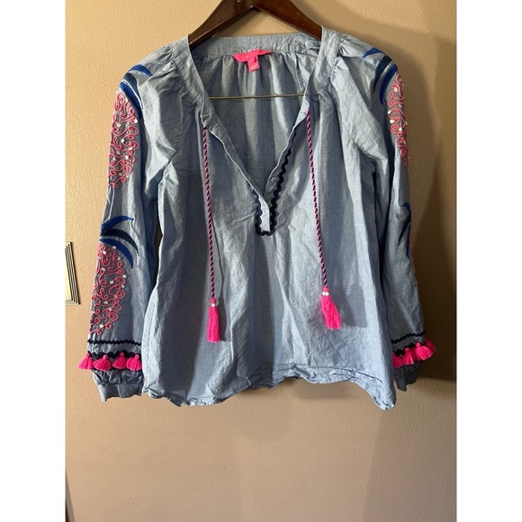 Lily Pulitzer Embroidered Boho Blouse with Pink Accents - Picture 1 of 4